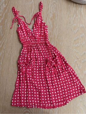 Pink Heart Print Tie-Strap Sundress